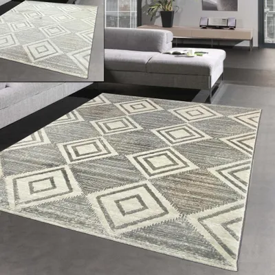 Produktbild von Marokkanischer Rauten Teppich für Flur & Wohnzimmer - creme weiß Größe - 80x150 cm