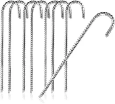 Obrázek produktu pro Unyqoos® pozinkované ocelové kotvy do země, 30 cm (průměr 1 cm) – tvar J, stříbrné, sada 8 kusů, vhodné pro stan, altán, trampolínu, lana/kabely do průměru 4 cm