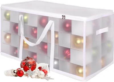 Immagine prodotto di Scatola porta palline di Natale Relaxdays, 128 palline, LxPxA: 37x73x36 cm, plastica, cartone, scatola per palline, trasparente/bianco