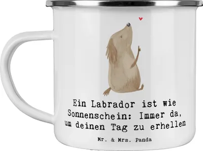 Produktbild von Mr. & Mrs. Panda Teetasse Labrador Sonnenschein - Weiß - Geschenk, Teebecher, becher emaille, Hundeliebhaber, Pott, Hunderasse, verspielter Hund, treu, Tasse, Lächeln