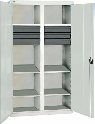 Image de Stumpf Armoire à outils et matériel série 3000 gris clair + 6 tiroirs 100 mm + cloison centrale + 6 tablettes coulissantes - 3004207