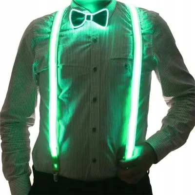 Zdjęcie produktu dla ZESTAW SZELKI i MUCHA LED Świecący KOMPLET IMPREZĘ SYLWESTRA WESELE Green