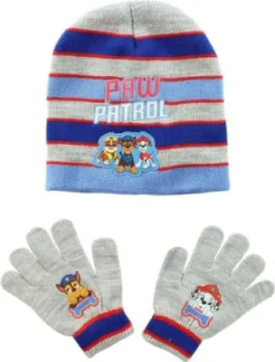 Produktbild von Paw Patrol Chase Kinder 2tlg Set Winter Mütze plus Handschuhe Gr.54 – Grau / 54
