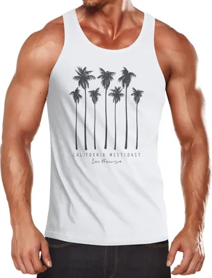 Produktbild von Herren Tank-Top Palmen California Westcoast Palms Summer Muskelshirt Muscle Shirt Neverless® weiß L