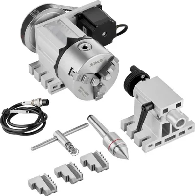 Obrázek produktu pro Soustružnické sklíčidlo K11-100mm Sklíčidlo s tříčelisťovým sklíčidlem 4. osa CNC rotační osa Redukční poměr 6:1 Dvoufázový krokový motor Nema23 Tříčelisťové sklíčidlo pro CNC frézování.