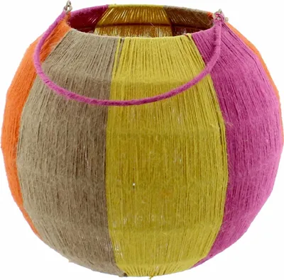 Produktbild von Van der Leeden Laterne BUNT Kugel Jute Natur/Gelb/Orange/Fuchsia | Ø 20cm H50cm