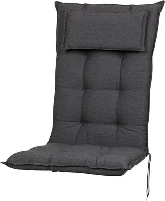 A dark gray chair cushion with a headrest, shown against a white background.