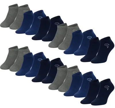 Produktbild von 12 Paar Sneaker Socken Damen & Herren - Kurze Halbsocken - Sportsocken Baumwolle - Dunkelblau/Blau/Grau - 39/42
