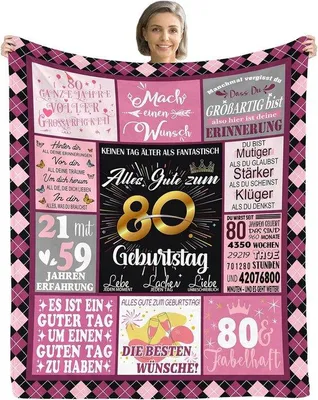 Produktbild von Famanu Decke 80. Geburtstag - Warm und gemütlich - 150 x 130 cm