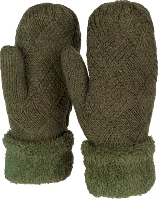 Produktbild von styleBREAKER Damen warme Winter Strick Fäustlinge, Handschuhe mit Rauten Muster, Thermo Fleece, Strickhandschuhe 09010031