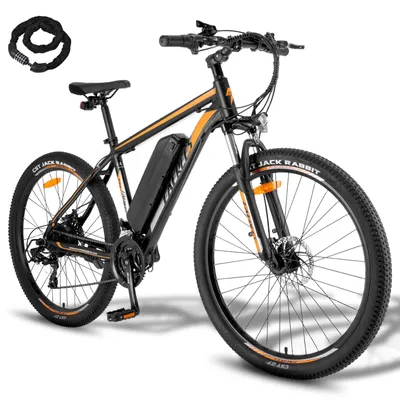 Produktbild von E Bike Rostfreie Aluminiumlegierung MTB 27,5 Zoll bis zu 90 - 110 km Elektrofahrrad mit 21 Gang Mountainbike, Orange