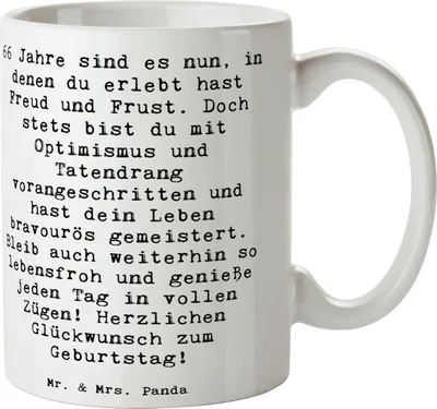 Produktbild von Mr. & Mrs. Panda Kaffeebecher Spruch 66. Geburtstag - Weiß - Geschenk, milchkaffeetasse, Tasse, Geburtstagsgeschenk, lebensfroh, Pott, Happy Birthday, besondere Anlass