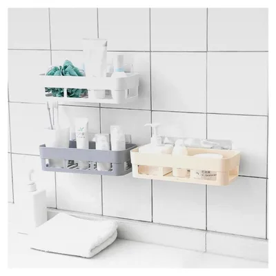 Produktbild von Duschablage, Dusch-Organizer, ohne Bohren, Duschregal, Kunststoff, Badezimmerregal, Wandmontage, selbstklebende Duschregal-Aufbewahrung (Weiß)