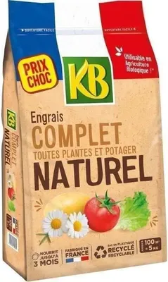 Immagine prodotto di KB Fertilizzante universale, 5 kg, Efficace fino a 3 mesi, Fertilizza fino a 100 m², Adatto all'agricoltura biologica