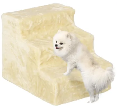 Produktbild von PawHut Hundetreppe 3 Stufen Haustiertreppe mit Bezug 35 cm Hoch Beige