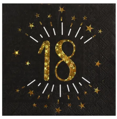 Image de 10 serviettes « 18e anniversaire » dorées et noires