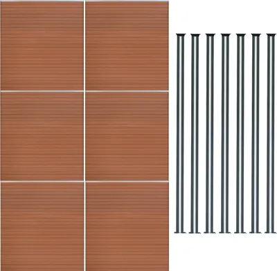 Produktbild von WPC Steckzaun x6 & LED Zaunpfosten x7, 1,85m Braun Kunststoff Gartenzaun