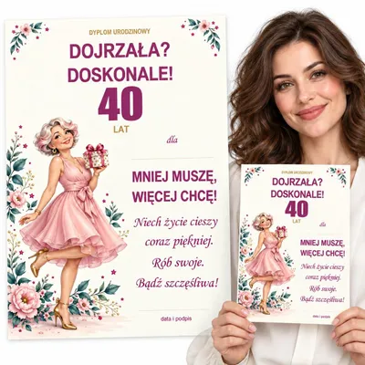 Obrázek produktu pro Narozeninový certifikát A4 – 40 let – „Dojrzała Doskonale” – polský text