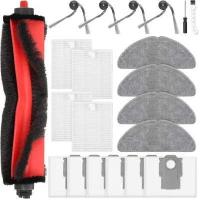 Produktbild von 21 Stück Zubehörset für Roborock Q7 L5+ / Q7 M5+ Saugroboter mit 1 Hauptbürsten 4 Wischtücher 4 Filtern 6 Staubbeuteln 4 Seitenbürsten 1 Reinigungsbürste 1 Schraubendreher