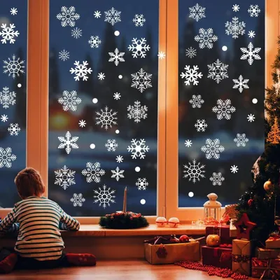 Produktbild von Fensterdeko Schneeflocken 302 Stück PVC Wiederverwendbar Statisch Haftend Weihnachten Winter