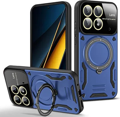 Immagine prodotto di Custodia resistente per Xiaomi Poco X6 Pro / Redmi K70E, custodia a due strati con supporto ad anello e stand blu