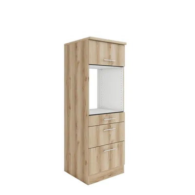 Produktbild von Optifit Backofenhochschrank mit Auszügen Livorno290 BxTxH 60 x 60 x 174,4 cm wildeiche matt strukturiert zerlegt Anschla