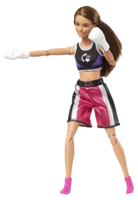 Produktbild von Barbie Made to Move Boxerin-Puppe und Accessoires, brünette Puppe mit Sportdress und Boxhandschuhen, Modepuppe, Weiblich, 3 Jahr(e), Mädchen, 300 mm, Mehrfarbig