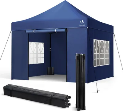 Produktbild von VOUNOT® Pavillon 3x3m, Wasserdichter Faltpavillon, Faltbar Partyzelt mit 4 Seitenteilen, 4 Sandsäcke, Blau