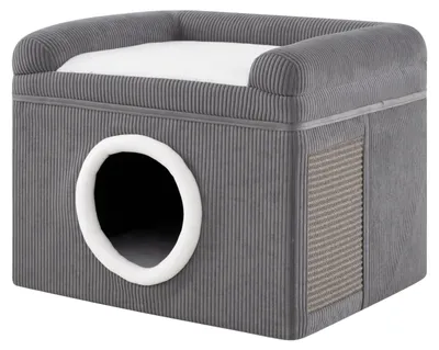 Productafbeelding van Opvouwbaar kattenhuis met sisalmatje en zacht kussen, grijs