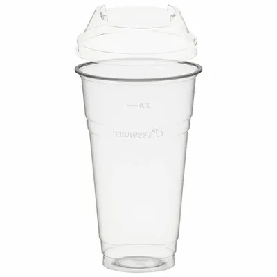 Produktbild von 50x  Trinkbecher 500ml + Domdeckel ohne Loch stapelbar aus Biokunststoff
