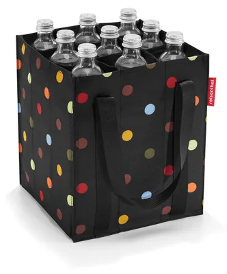Produktbild von reisenthel bottlebag, tasche für 9 flaschen, tragetasche für einkauf, dots / schwarz mit bunten punkten, ZJ7009