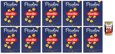 Produktbild von Barilla Piccolini Mini Ruote – 10er Pack – kinderfreundliche Rädchen-Pasta, al dente in 6 Min., 100% Hartweizengrieß, ideal für Suppen & Salate – + Italian Gourmet polpa