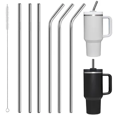 Edelstahl-Trinkhalme 6er-Set, 31 cm, wiederverwendbar, mit Bürste
