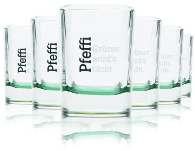 Produktbild von 6x Pfeffi Glas 4cl Shots Kurze Stamper Schnaps Gläser Nordbrand Grün Minz Kneipe