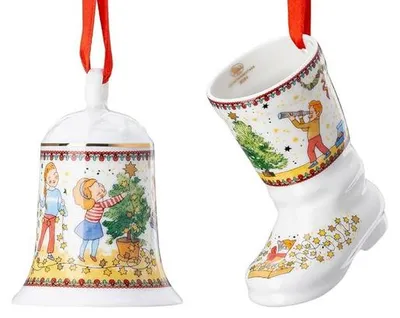 Immagine prodotto di Campanella di porcellana Hutschenreuther, decorazione natalizia con stivali, edizione limitata 2024. Codici: 02250-722829-27920 e 02249-722743-27830