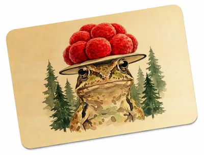 Produktbild von Grasfrosch mit Bollenhut Postkarte aus Holz Schwarzwald Motiv