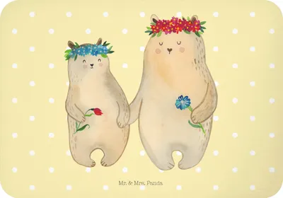 Produktbild von Mr. & Mrs. Panda magnet Bären mit Blumenkranz - Gelb Pastell - Geschenk, Notizhalter, Kühlschrankmagnet, whiteboardmagnet, Dekomagnet, Family, Bär, Beste Freundin, Mutter