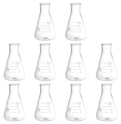 10er-Pack 50 ml Erlenmeyerkolben, Borosilikatglas, Laborflaschen