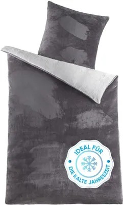 Produktbild von Kuscheli® - Winter Plüsch Bettwäsche 135x200 155x220 Cashmere-Touch Wendebettwäsche  Bettbezug Kissenbezug 80x80, Farbe:ANTHRAZIT-SILBER, Größe:155x220 + 80x80