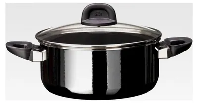 Produktbild von Großer Kochtopf 24 cm, Nudeltopf mit Glasdeckel, Bratentopf Induktion 4,4l, Silargan Funktionskeramik, schwarz