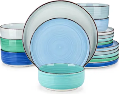 Zdjęcie produktu dla Averto Zestaw do serwowania - 18-częściowy - 6 osób - Rainbow - Talerze obiadowe, głębokie talerze i talerze śniadaniowe - Kolorowa ceramiczna zastawa stołowa