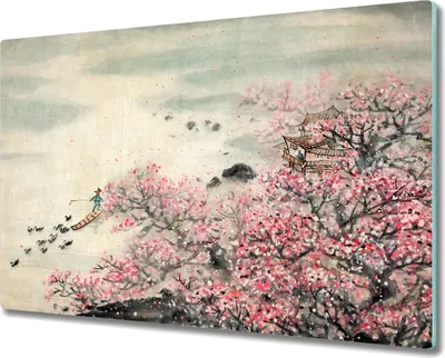 Produktbild von Coloray Hackbrett Herdabdeckplatte 80x52 cm Küchenbrett Kochplattenabdeckung Schneidebrett - Baum Blumen Enten