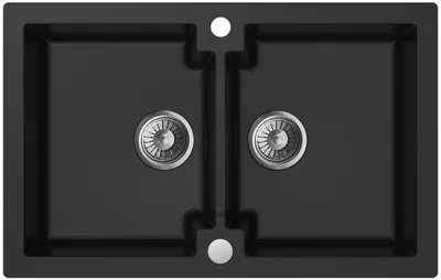 Produktbild von Granitspüle - Spülbecken - Küchenspüle - 79 x 50cm - Schwarz - Einbauspüle - Halbmatt, Kratzfest, Platzsparend, mit Siphon, Mojito 160