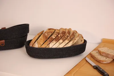 Zdjęcie produktu dla Evila Originals, JUT01002108D, bawełniany koszyk na pieczywo (3 szt.), czarny, sznurek jutowy wykonany w 100% z bawełny, 12 x 22 x 5 cm