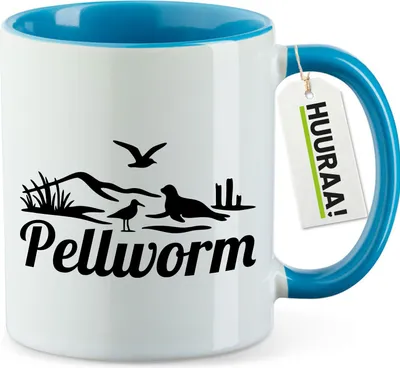 Produktbild von Huuraa Kaffeetasse Pellworm Strandmotiv 330ml Blau Keramik Kaffeebecher Geschenkidee