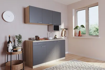 Produktbild von Küche Miniküche Single Luis 150 cm Eiche Grau ohne Kühlschrank Respekta