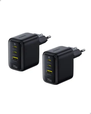 Zdjęcie produktu dla Baseus Enerfill, ładowarka USB-C 70W, zestaw 2 sztuki, szybkie ładowanie GaN6, 3 porty, kompaktowa