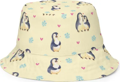 Produktbild von Mr. & Mrs. Panda Sonnenhut Pinguin umarmen Größe S/M - Gelb - Geschenk, Bucket Hat, Fischerhut, Hochzeit, Liebe, Verknallt, Tropenhut, Umarmung Verliebt, Hochzeitstag