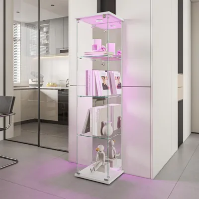 Image de Vitrine réfrigérée avec éclairage LED, 4 étagères, 1 porte, couleur blanche