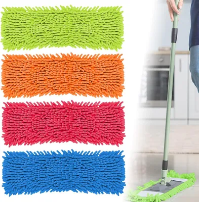Imagen del producto de Fundas de microfibra para mopas, tipo chenilla, juego de 4 unidades, repuestos para suelos y baldosas